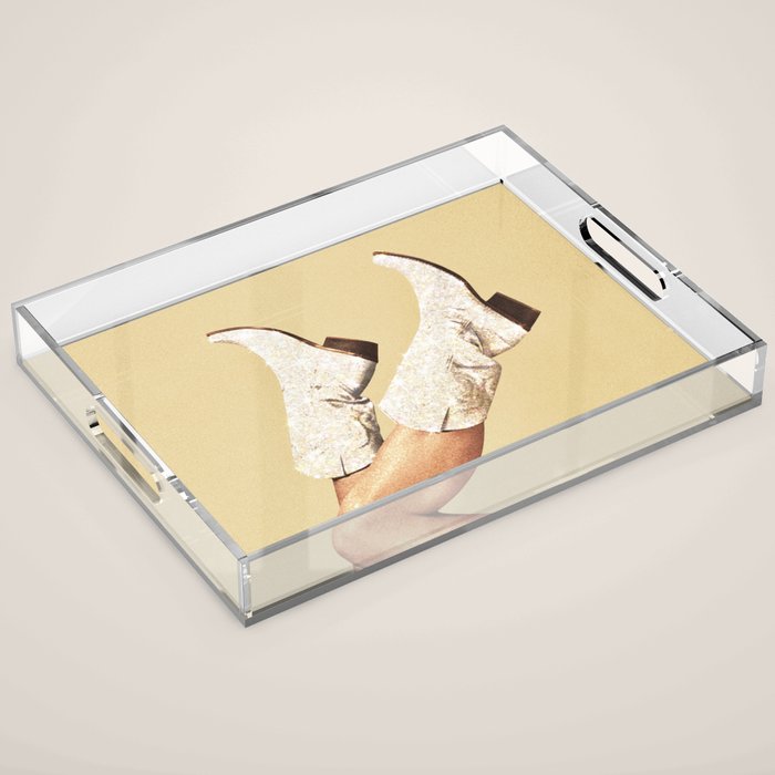 These Boots - Glitter Yellow & Tan Acrylic Tray Gallery Image 1