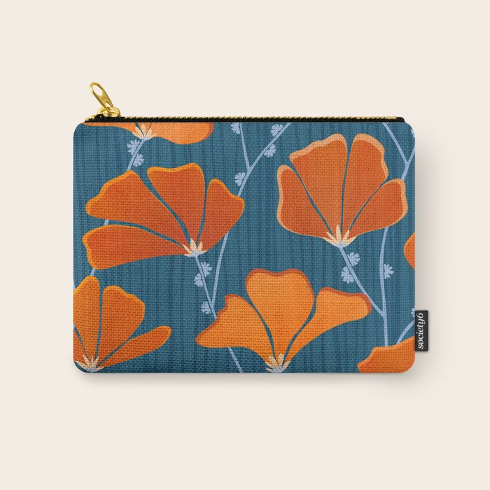 Festive Deco Flowers - Orange and Blue Floral Pattern Carry All Pouch Gallery Image 1