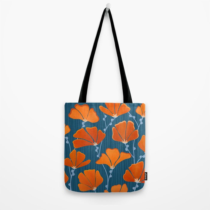 Festive Deco Flowers - Orange and Blue Floral Pattern Tote Bag Gallery Image 2