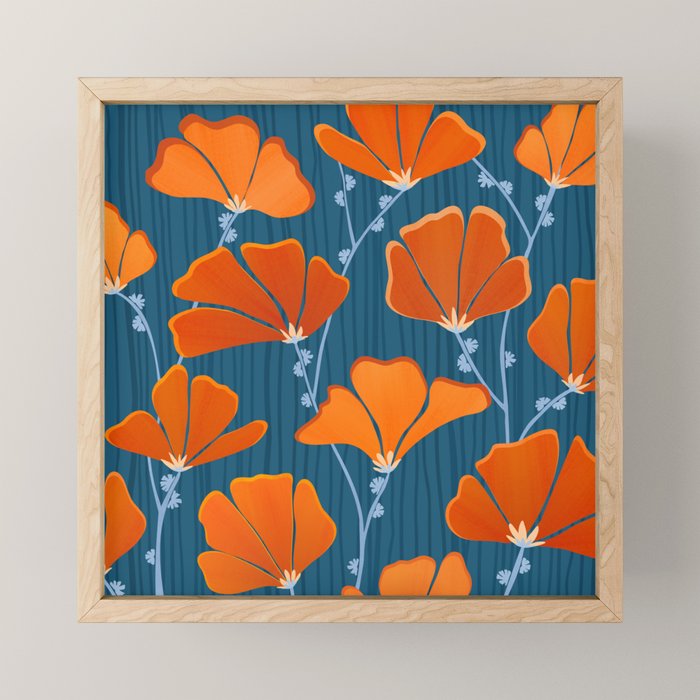 Festive Deco Flowers - Orange and Blue Floral Pattern Mini Art Print Gallery Image 1