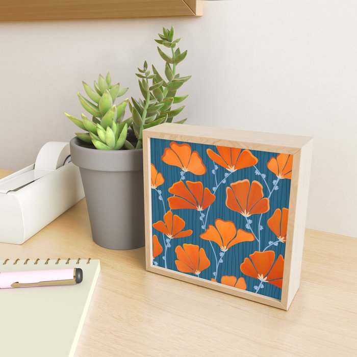 Festive Deco Flowers - Orange and Blue Floral Pattern Mini Art Print Gallery Image 2