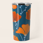 Festive Deco Flowers - Orange and Blue Floral Pattern Travel Mug Gallery Image 1