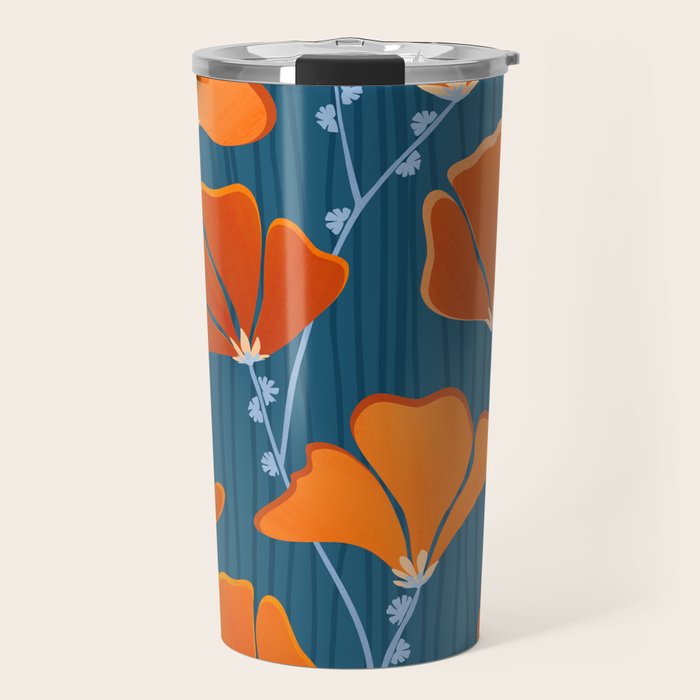 Festive Deco Flowers - Orange and Blue Floral Pattern Travel Mug Gallery Image 1