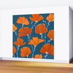 Festive Deco Flowers - Orange and Blue Floral Pattern Wall Mural Gallery Image 2