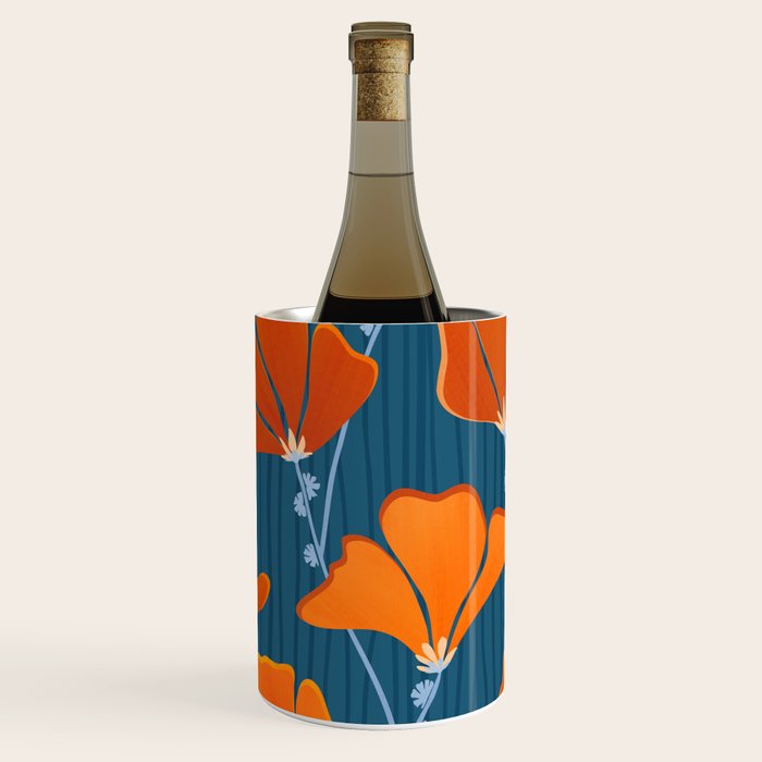 Festive Deco Flowers - Orange and Blue Floral Pattern Wine Chiller Gallery Image 1