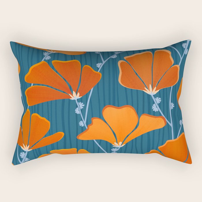 Festive Deco Flowers - Orange and Blue Floral Pattern Rectangular Pillow Gallery Image 1