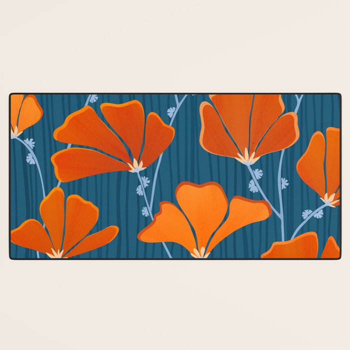 Festive Deco Flowers - Orange and Blue Floral Pattern Desk Mat Gallery Image 3