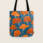 Festive Deco Flowers - Orange and Blue Floral Pattern Tote Bag Gallery Image 1