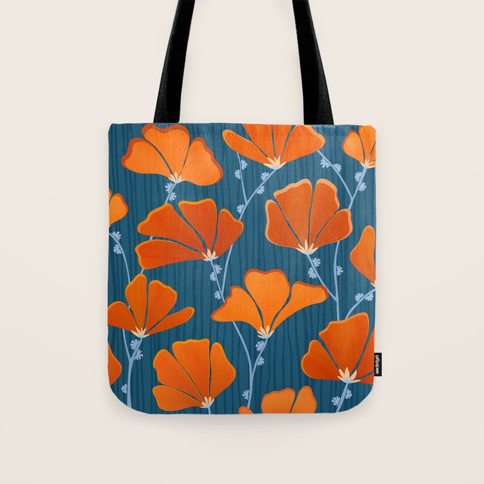 Festive Deco Flowers - Orange and Blue Floral Pattern Tote Bag Gallery Image 1