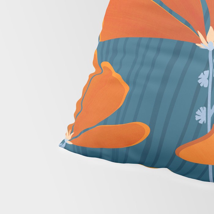 Festive Deco Flowers - Orange and Blue Floral Pattern Pillow Sham Gallery Image 4
