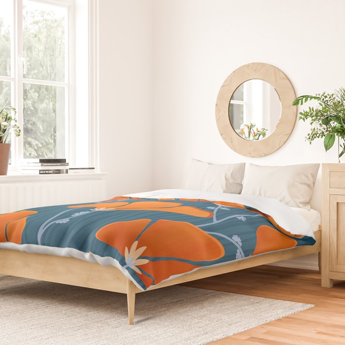 Festive Deco Flowers - Orange and Blue Floral Pattern Duvet Cover Gallery Image 2