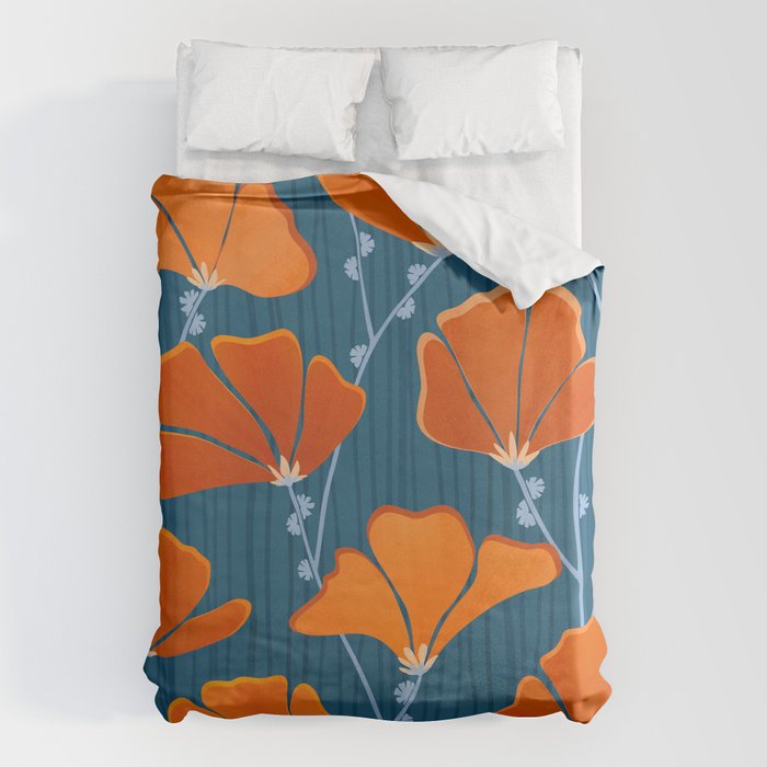 Festive Deco Flowers - Orange and Blue Floral Pattern Duvet Cover Gallery Image 6