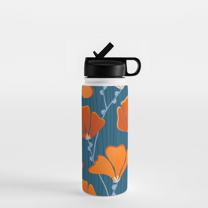 Festive Deco Flowers - Orange and Blue Floral Pattern Water Bottle Gallery Image 1