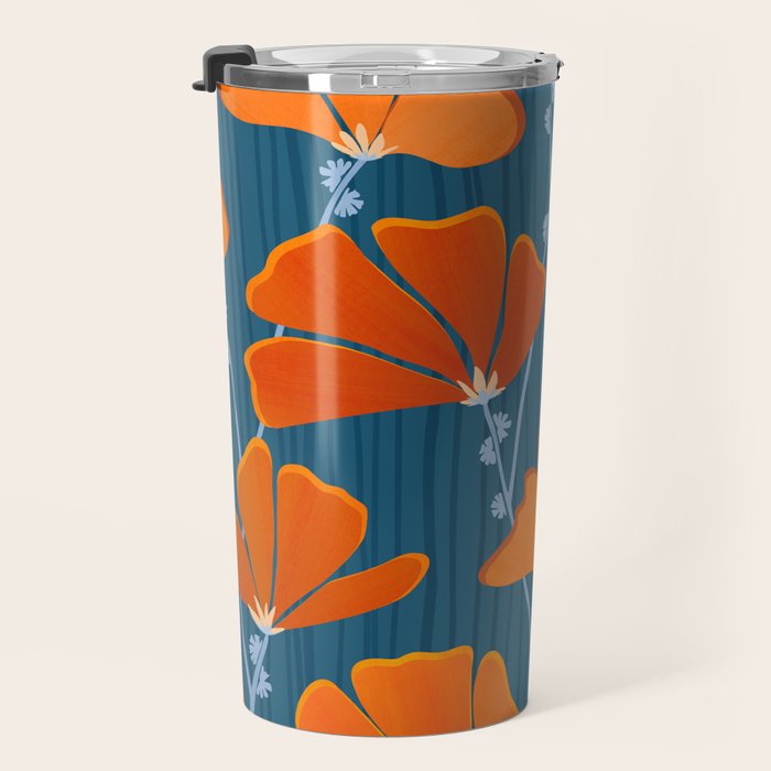 Festive Deco Flowers - Orange and Blue Floral Pattern Travel Mug Gallery Image 3