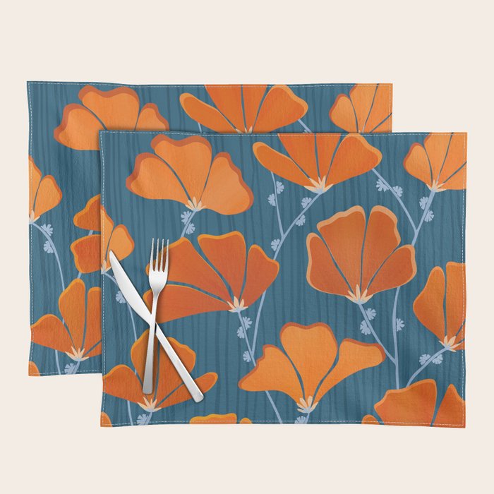 Festive Deco Flowers - Orange and Blue Floral Pattern Placemat Gallery Image 1