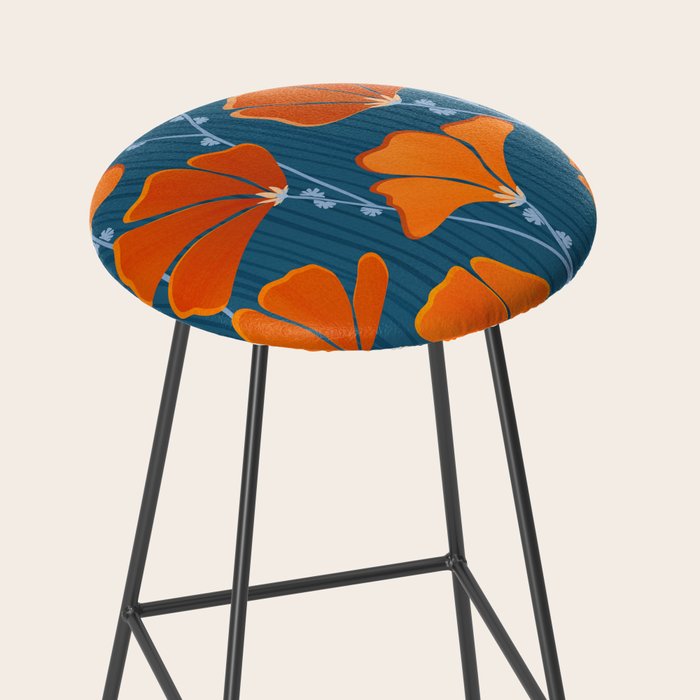 Festive Deco Flowers - Orange and Blue Floral Pattern Stool Gallery Image 2