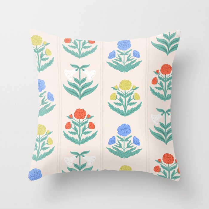 Block Print Flowers in Primary Throw Pillow Gallery Image 6