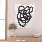 'Ink Memories' Minimalist Ink Line Drawing Abstract Black Brush Strokes Modern Funky Maze by Ejaaz Haniff Wall Tapestry Gallery Image 2