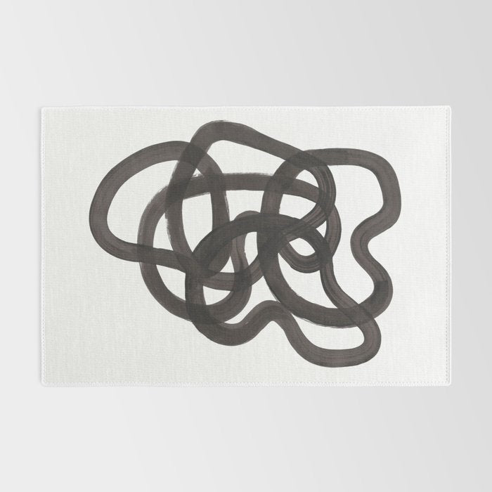 'Ink Memories' Minimalist Ink Line Drawing Abstract Black Brush Strokes Modern Funky Maze by Ejaaz Haniff Rug Gallery Image 2