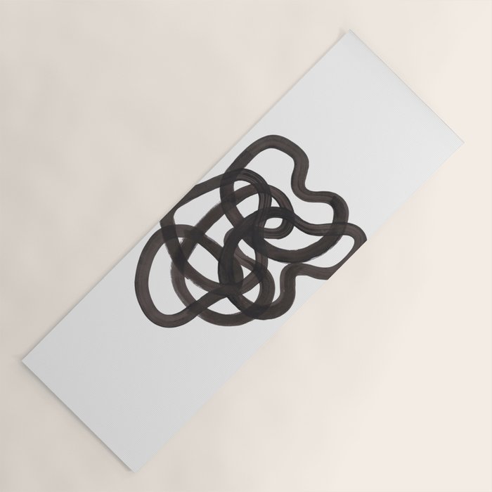 'Ink Memories' Minimalist Ink Line Drawing Abstract Black Brush Strokes Modern Funky Maze by Ejaaz Haniff Yoga Mat Gallery Image 1