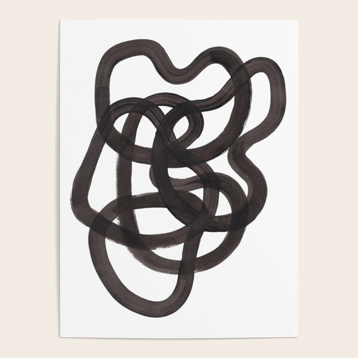 'Ink Memories' Minimalist Ink Line Drawing Abstract Black Brush Strokes Modern Funky Maze by Ejaaz Haniff Poster Gallery Image 4