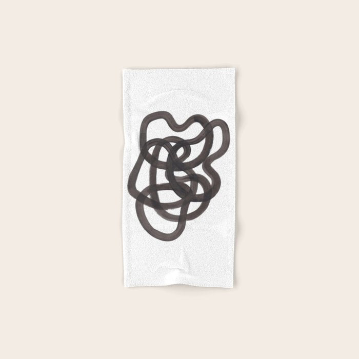 'Ink Memories' Minimalist Ink Line Drawing Abstract Black Brush Strokes Modern Funky Maze by Ejaaz Haniff Bath Towel Gallery Image 1