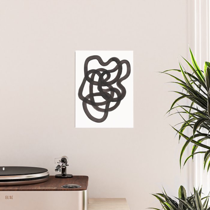'Ink Memories' Minimalist Ink Line Drawing Abstract Black Brush Strokes Modern Funky Maze by Ejaaz Haniff Poster Gallery Image 2