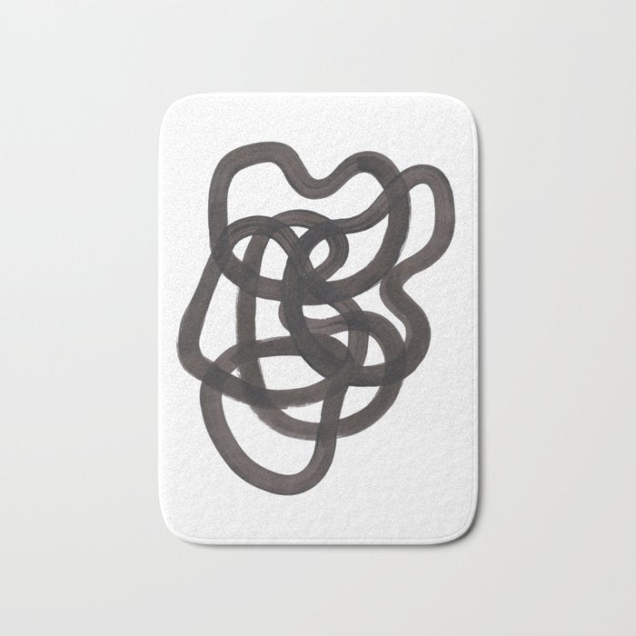 'Ink Memories' Minimalist Ink Line Drawing Abstract Black Brush Strokes Modern Funky Maze by Ejaaz Haniff Bath Mat Gallery Image 1