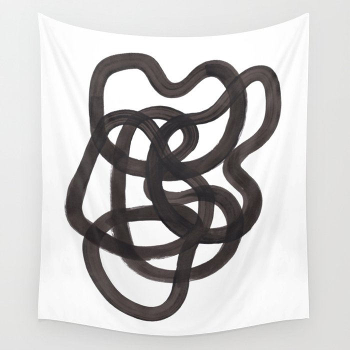 'Ink Memories' Minimalist Ink Line Drawing Abstract Black Brush Strokes Modern Funky Maze by Ejaaz Haniff Wall Tapestry Gallery Image 1