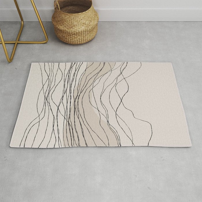 Calm serene line art nordic mountain decor Rug Gallery Image 1
