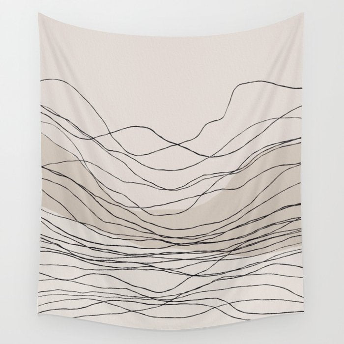 Calm serene line art nordic mountain decor Wall Tapestry Gallery Image 4