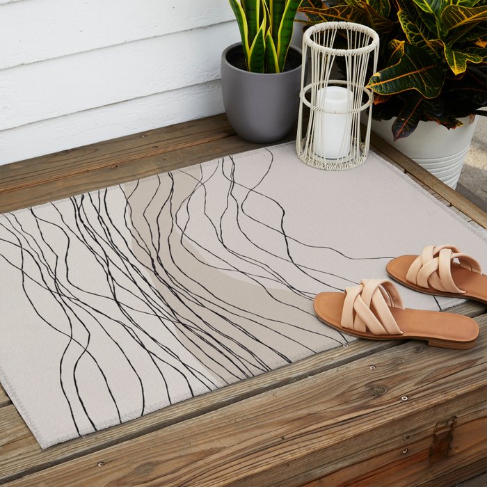 Calm serene line art nordic mountain decor Outdoor Rug Gallery Image 2