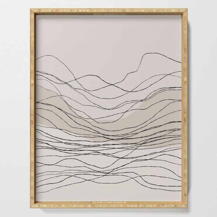 Calm serene line art nordic mountain decor Serving Tray Gallery Image 1