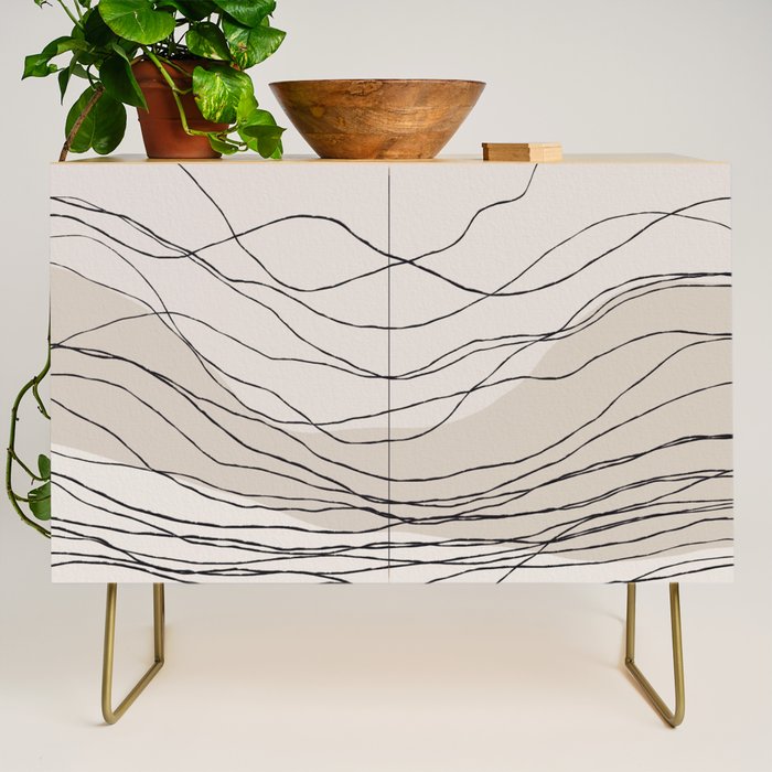 Calm serene line art nordic mountain decor Credenza Gallery Image 1