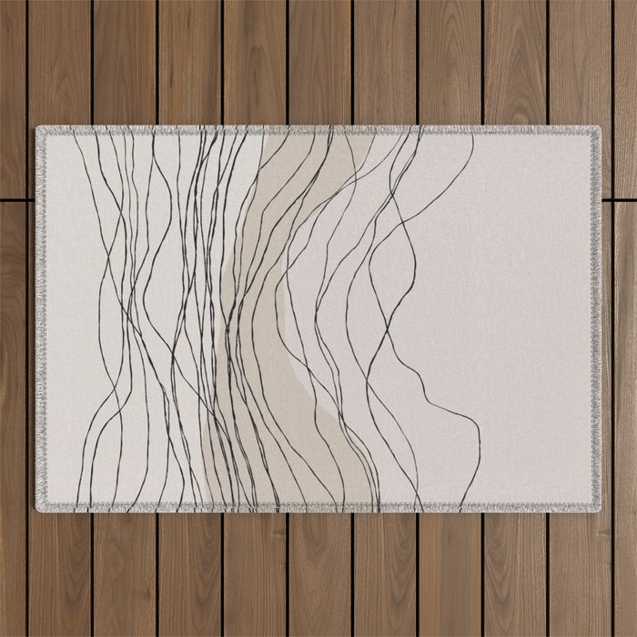 Calm serene line art nordic mountain decor Outdoor Rug Gallery Image 1