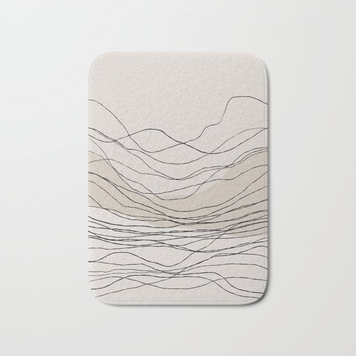 Calm serene line art nordic mountain decor Bath Mat Gallery Image 1