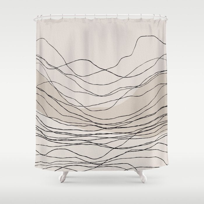Calm serene line art nordic mountain decor Shower Curtain Gallery Image 1