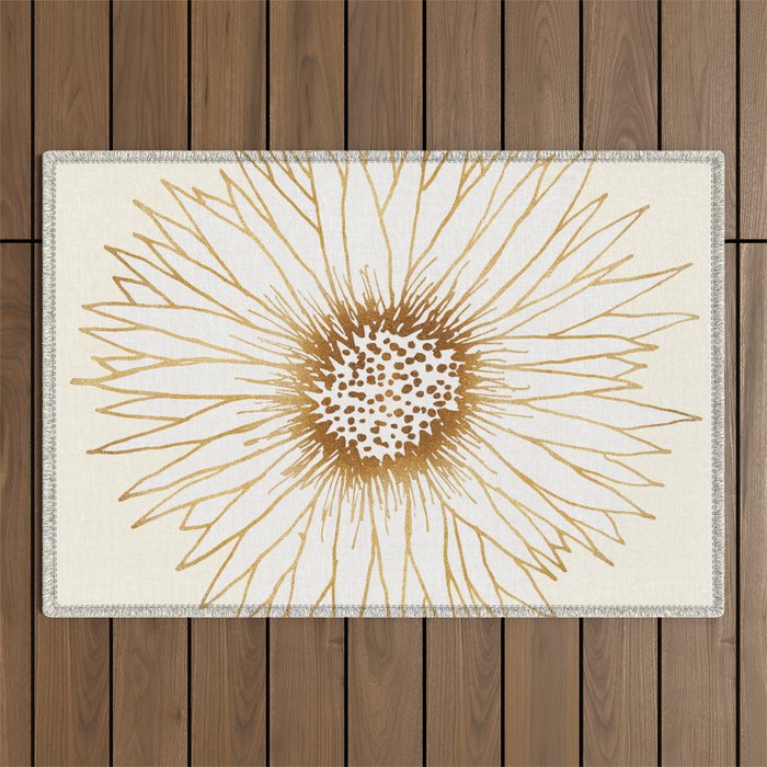 Gold Sunflower Drawing Outdoor Rug Gallery Image 1