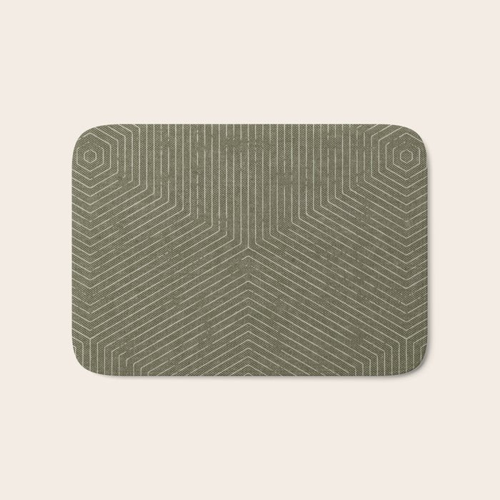 boho hexagon stripes - olive green Bath Mat Gallery Image 1