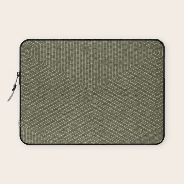 boho hexagon stripes - olive green Laptop Sleeve Gallery Image 1