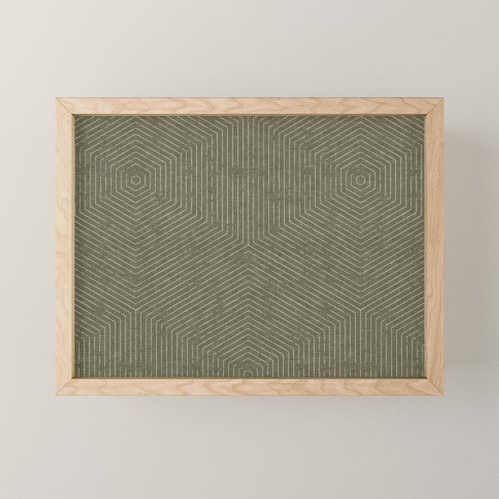 boho hexagon stripes - olive green Mini Art Print Gallery Image 1