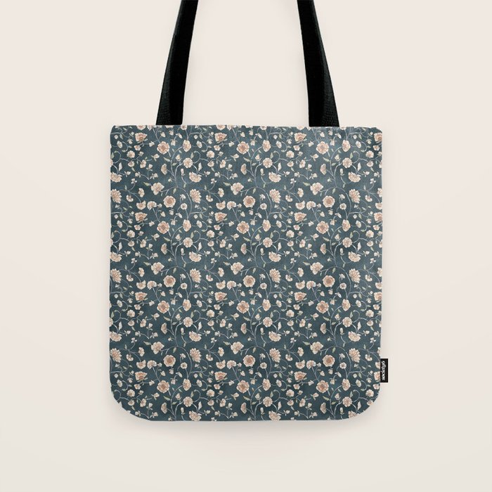 Ditsy Block Print Trailing Floral - Midnight Tote Bag Gallery Image 1
