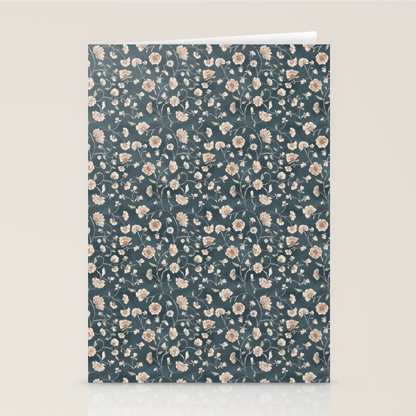 Ditsy Block Print Trailing Floral - Midnight Stationery Card Gallery Image 1