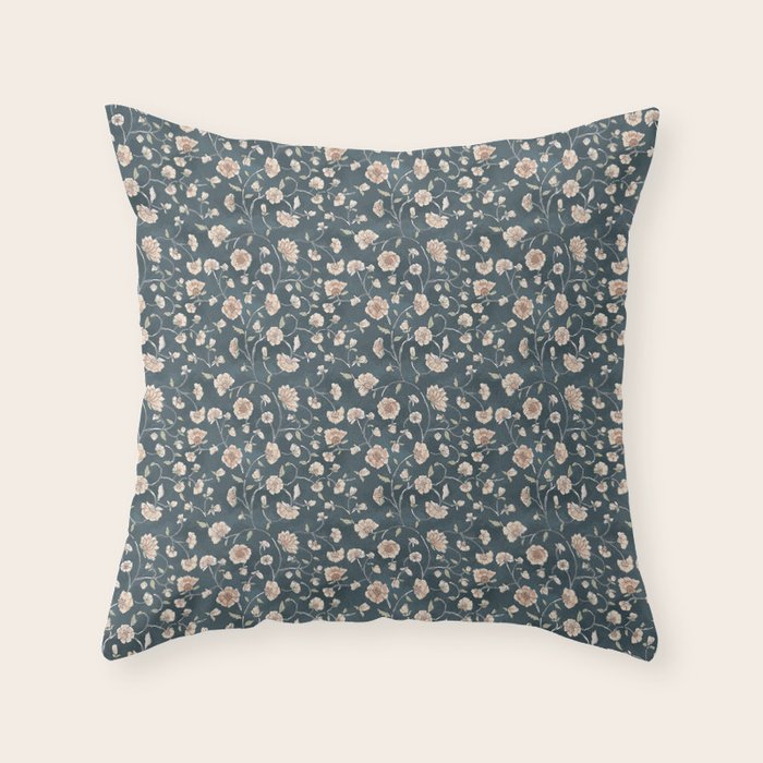 Ditsy Block Print Trailing Floral - Midnight Throw Pillow Gallery Image 6