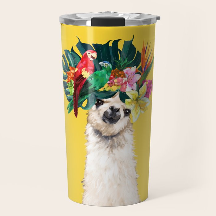 Aloha Hawaiian Llama in Yellow Travel Mug Gallery Image 1