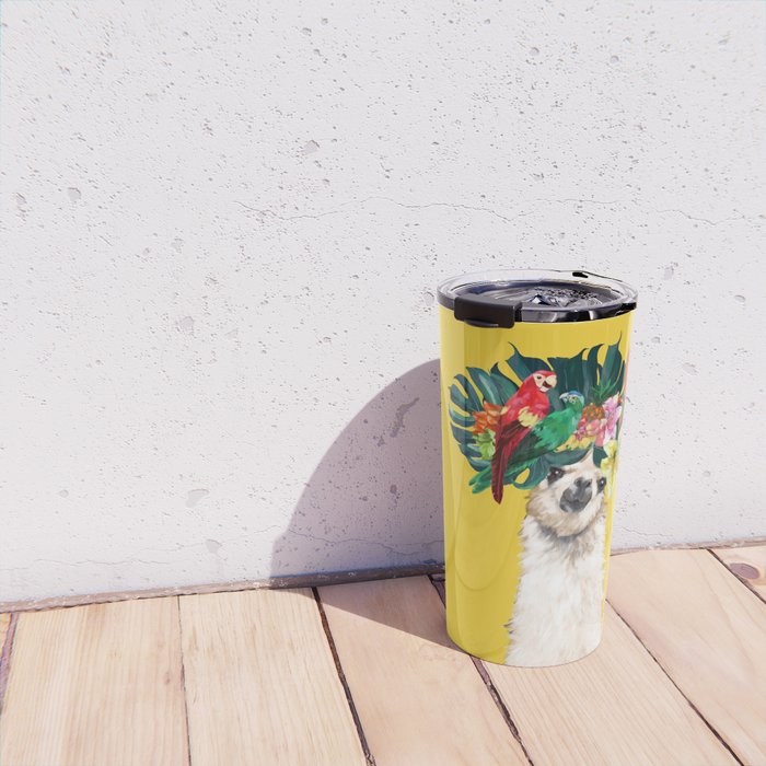 Aloha Hawaiian Llama in Yellow Travel Mug Gallery Image 4