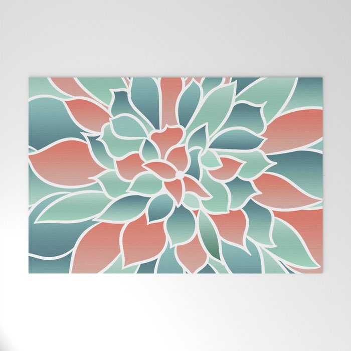 Festive, Floral Prints, Art Designs, Coral, Teal and Green Welcome Mat Gallery Image 1