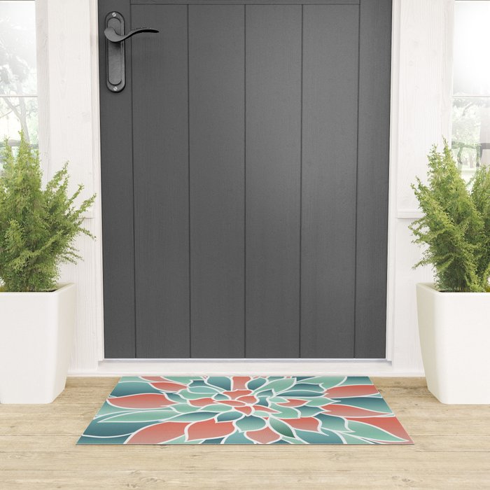 Festive, Floral Prints, Art Designs, Coral, Teal and Green Welcome Mat Gallery Image 3