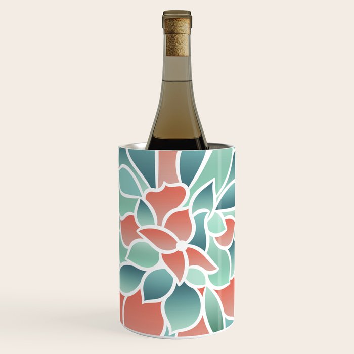 Festive, Floral Prints, Art Designs, Coral, Teal and Green Wine Chiller Gallery Image 1