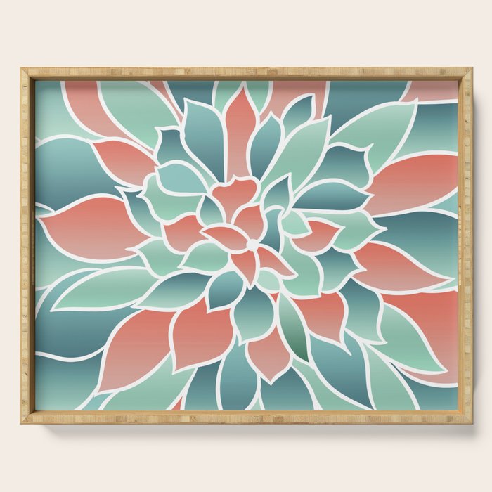 Festive, Floral Prints, Art Designs, Coral, Teal and Green Serving Tray Gallery Image 1